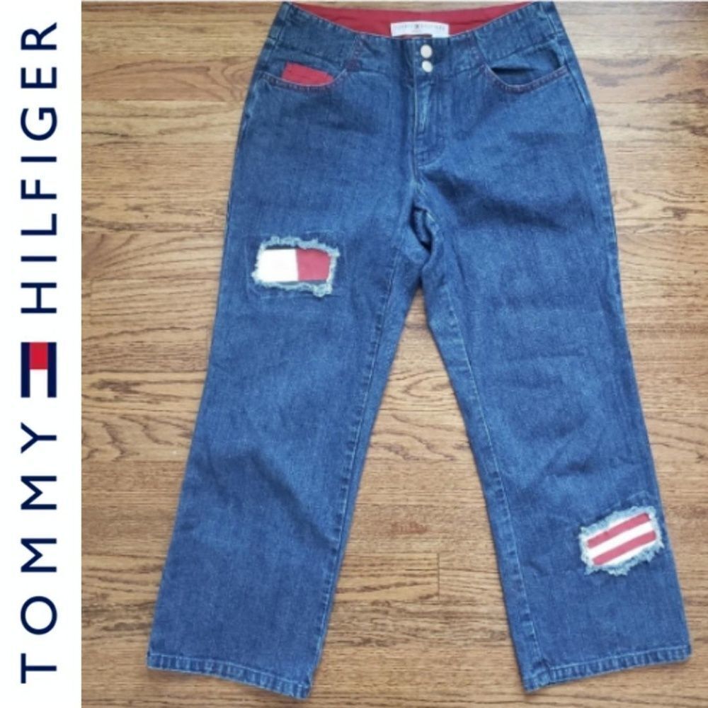 Vintage Tommy Hilfiger Flag Patch Cropped Jeans